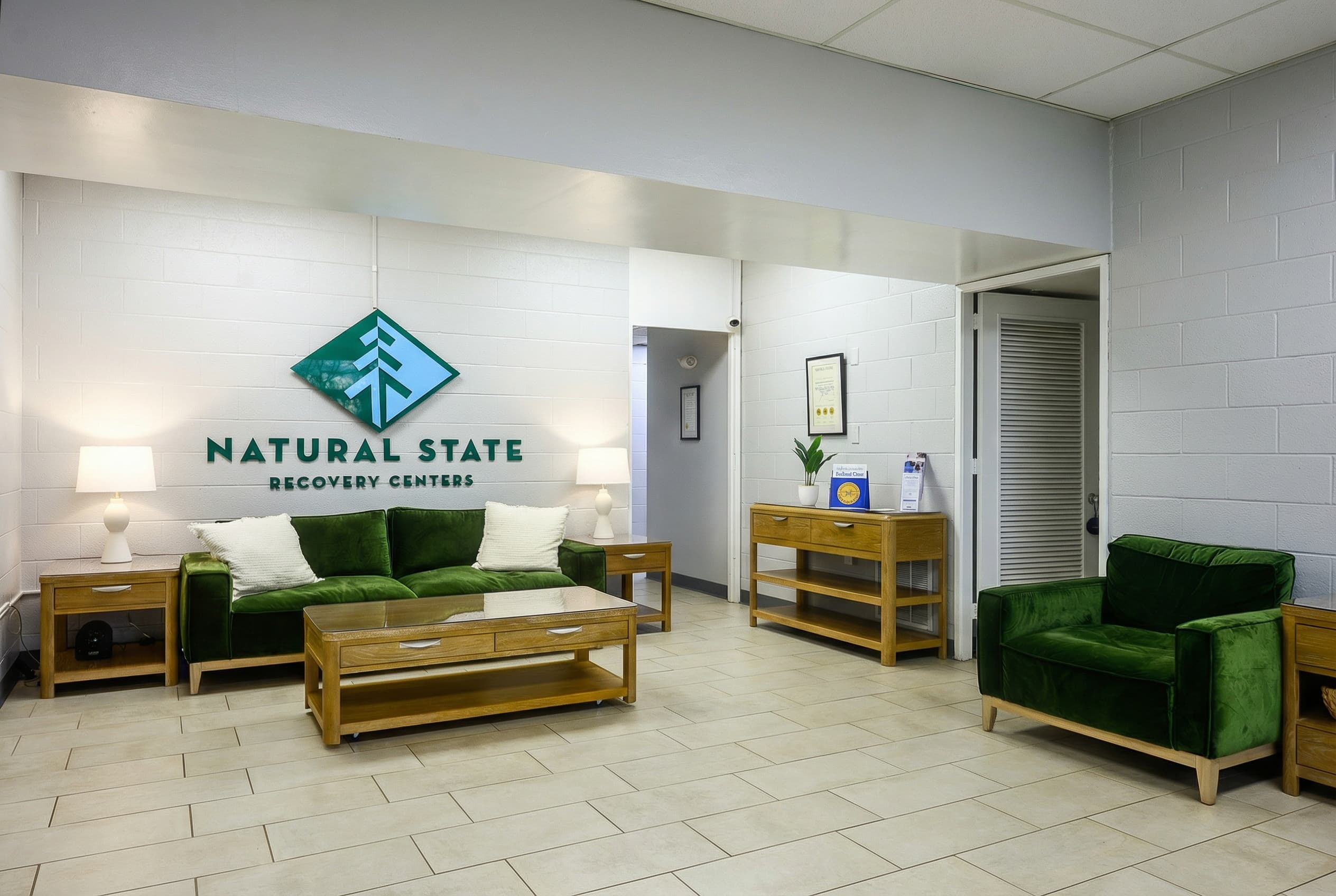 Natural State Recovery Centers lobby seating with NSRC signage